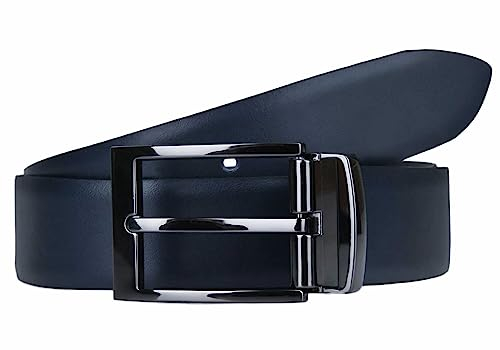 LLoyd Herren Leder Gürtel Wendegürtel bombiert schwarz - blau kürzbar 35mm Ledergürtel , Schwarz/Blau , 95