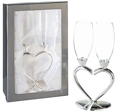Casablanca Love Lot de 2 flûtes à champagne en forme de cœur dans un coffret cadeau de qualité supérieure - Cadeau et décoration de mariage - Hauteur des verres : 26 cm