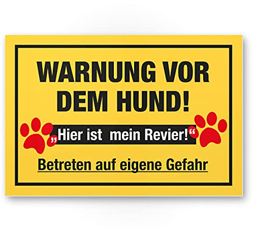 Komma Security Warnung vor dem Hund Schild - hier ist mein Revier Hinweisschild wetterfest Hundeschild Gartentor Einfahrtstor die Haustür Türschild Abschreckung Warnschild Einbruchschutz