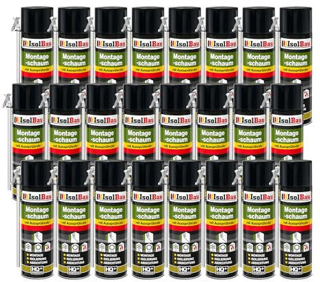 Isolbau B2 Montageschaum mit Aussprührohr - 24 x 500 ml PU-Bauschaum für Montage, Isolierung, Abdichtung, Innen & außen