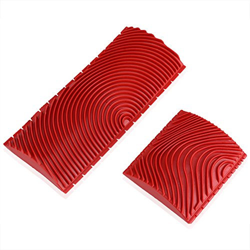 Rubber Wood Graining Tool, 2Pcs Wood Grain Rubber Wall Brush Painting Tools Texture Pattern Scumble Tool for Home Wall(Red)