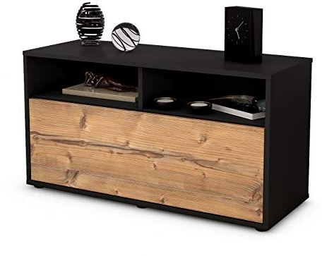 Stil.Zeit TV Schrank Lowboard Agostina, Korpus anthrazit matt, Front Holz Design Pinie (92x49x35cm), Push to Open Technik