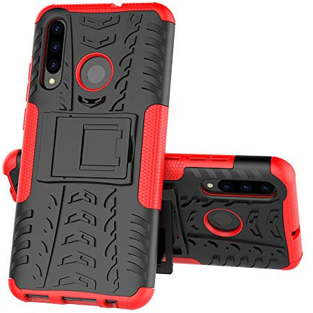 MRSTER Huawei P Smart+ 2019 Custodia, [Heavy Duty Protezione] [Dual Layer] Difficile Silicone Kickstand Ibrida Shock Proof Cover Custodia Compatibile Huawei P Smart + 2019. Hyun Red