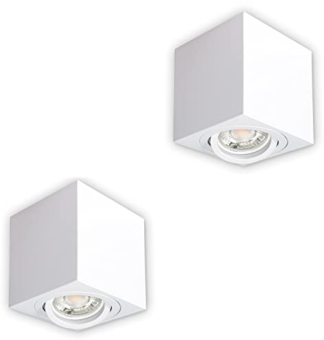 INNOVATE LED Aufbauspot - 35° schwenkbare Aufbauleuchte - kompakter Aufputz Deckenspot - moderner IP20 Aufbaustrahler GU10 Fassung - flaches Downlight excl. Leuchtmittel (2 Stück, Weiß Eckig)