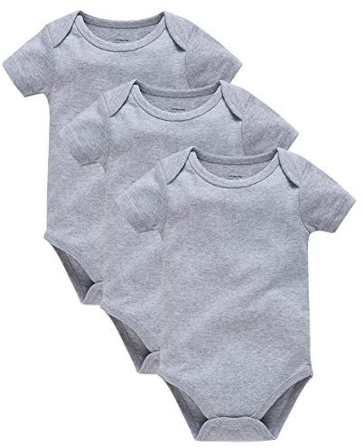 Kavkas Baby-Strampler, Kurzarm, für Neugeborene, weiche Baumwoll-Einteiler, Unterhemden, 3er Pack, 0–24 Monate, grau, 68