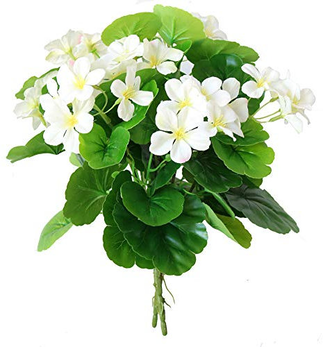 Xilyya Artificial Geranium Bush Silk Flowers with Green Leaves for Home Garden Decoration (White)
