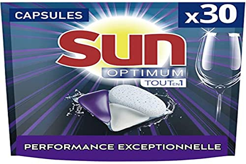 Sun Capsules Lave-Vaisselle Optimum Tout en 1 Efficacité Impeccable Ingrédients Naturels Nettoyage Brillance & Parfum Frais, 30 Tablettes