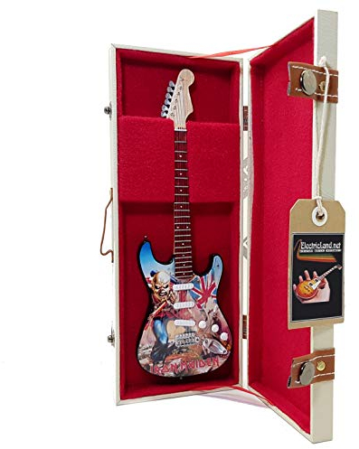 Mini Guitar IRON MAIDEN The Trooper Album Tribute Model + Hard Case Box Miniature 1:4 Scale Miniature Guitar + Storage Case Gadget Rock Memorabilia