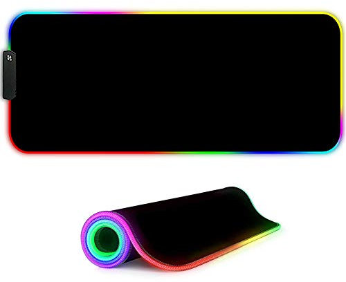 DORRISO Tappetino per Mouse Gaming RGB 900 x 400 x 3 mm XXL Grande Mouse Pad 12 LED Effetti Luce Superficie Liscio Tappetino per Mouse Computer PC e Laptop Nero