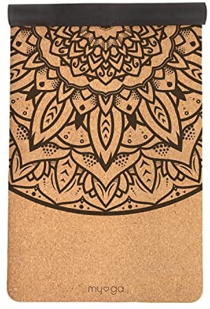 Myga XL Kork Yogamatte | 200 cm x 70 cm | Rutschfest, Wäremeregulierend & Leicht zu Tragen – 6 mm Dicke | Ideal für Yoga, Pilates, Meditation & Fitnessübungen | Mandala Design | Naturkork