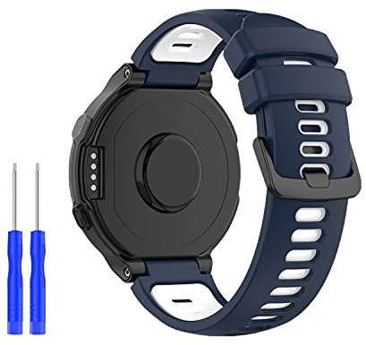 Huwokxix Armband Kompatibel mit Garmin Forerunner 220/735XT/620/630/235/230,Verstellbares Silikon Sport Strap Ersatzband für Garmin Approach S20/S5/S6 (Dunkelblau und weiß)