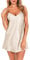 Vlazom Nuisette Femme Sexy Chemise de Nuit Satin col en V Robe de Nuit Courte Bretelles Reglables，Champagne，XL