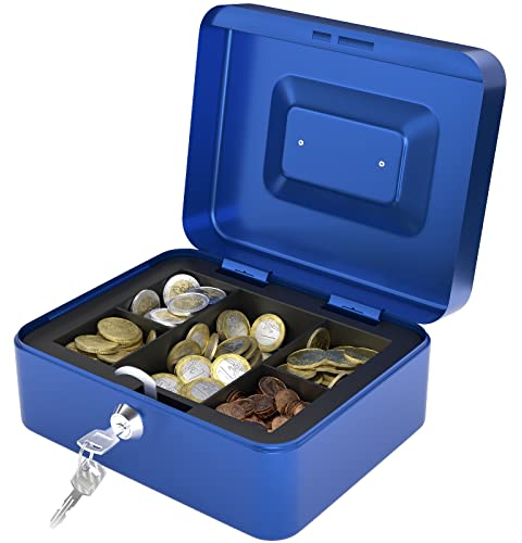 ACROPAQ Geldkassette abschließbar klein - (20,5 x 16 x 9 cm), Spardose mit schlüssel, Stahlkonstruktion, Mit 2 enthaltenen Schlüsseln, Blau - Abschließbare box, Kleine Kasse Box