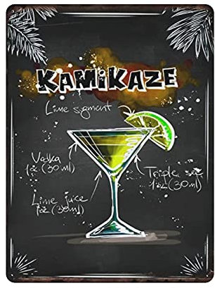 Kamikaze Cocktail-Blechschild, Metallschild, Kunst, zum Aufhängen, Eisengemälde, Retro, Zuhause, Küche, Garten, Garage, Wanddekoration, 40,6 x 30,5 cm