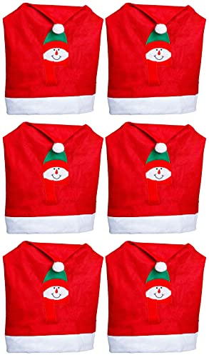 Novaliv Weihnachten Stuhlhussen 6er Set I Rot I Schneemann I Stuhlbezüge Esszimmer Weihnachtsdeko Weihnachtsmütze Sesselüberzug Husse für Schwingstuhl