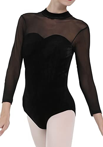 Dance Elite - Pia Gymnastikanzug aus Samt und Netzstoff, für Damen, Ballett und Tanz, schwarz, Erwachsene X-Large