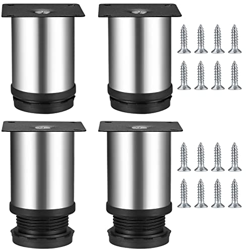 4 Piezas Patas para Muebles Regulables Altura, Patas Pies Redondo de Mesa Armario Ajustable de Acero Inoxidable Metal para Gabinete, Muebles, Cocina, Escritorio, Encimera - 50x80 mm