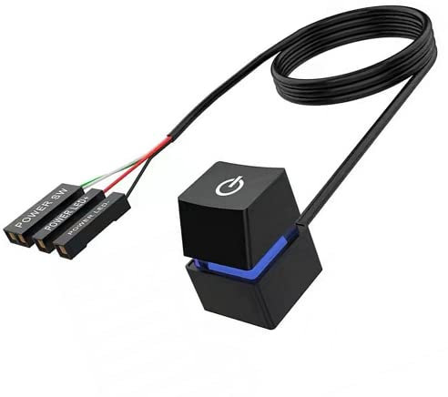 HALOULENI Desktop Power Switch, External Remote Start for PC Motherboard Power On Off Switch Button Extension Cable(Shell: black, light: color gradient