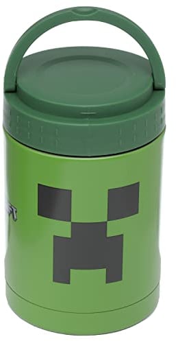 Puckator Minecraft Creeper Offizielle Lizenz wiederverwendbarer Thermobehälter isoliertes Speisegefäß/Brotzeittopf aus Edelstahl 500ml für kalte & warme Speisen Luncbox Brotdose, Brotzeitbox