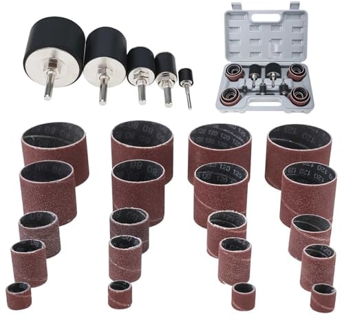 BOOMSTART 25 Stücke Schleifwalzen Set, Schleifwalzen für Bohrmaschine mit Box, Schleifhülsen Schleifenpapier Schleifband Schleifpapier, 80 und 120 Körnung