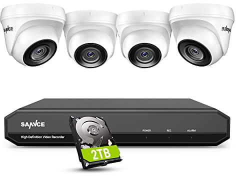 SANNCE Überwachungskamera Aussen Set 8CH 5MP DVR Recorder Videoüberwachung mit 2TB Festplatte und 4X 2MP Analog Outdoor Kamera, Bewegungserkennung für 24/7 Überwachung, 20M IR Nachtsicht