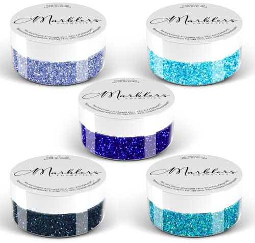 MARBLERS Cosmetic Grade Fine Glitter 5 Pack [Ocean Wave] 0.90oz (25g) | Non-Toxic | Vegan | Cruelty-Free | Eyeshadow, Nail Polish, Nail Art | Festival, Rave & Party Makeup | Body & Face