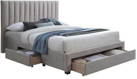 Vente-unique-Bett mit 3 Schubladen - 140 x 200 cm - Stoff - Beige - LIAKO