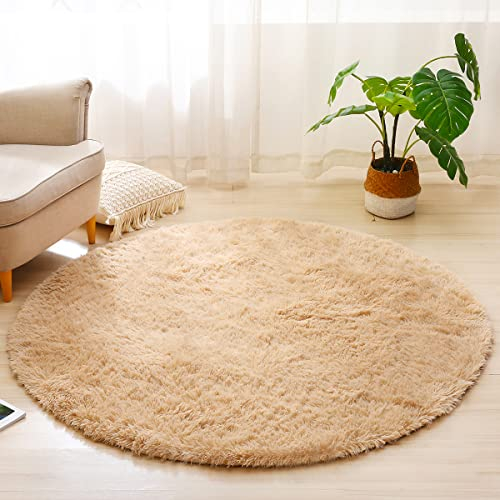 Teppich Rund Teppich Wohnzimmer Hochflor Teppiche Langflor Wohnzimmerteppich für Wohnzimmer Flauschiger Teppich Schlafzimmer Outdoor Carpet (Khaki, 120cm)