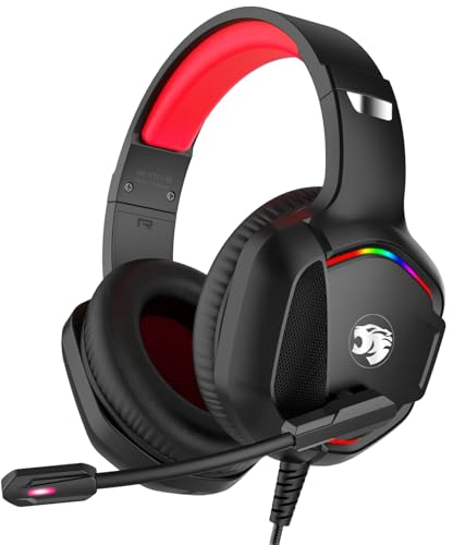 IMYB Gaming Headset with Microphone for Pc, Xbox One Series X/s, Ps4, Ps5, Switch, Stereo Wired Noise Cancelling Over-Ear Headphones with Mic, RGB, for Computer, Laptop, Mac, Nintendo, Gamer (Red)