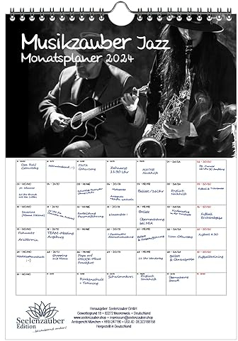 Musikzauber Jazz Planer DIN A4 Kalender für 2024 Jazz und Instrumente - Seelenzauber