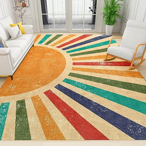 PAJEON Regenbogen Boho Vintage Bunt Teppiche, 120 x 170 cm Maschinengewebt Flachgewebter Teppich - für Wohnzimmer, Kinderzimmer, Schlafzimmer und die Küche