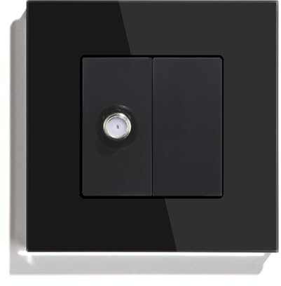 BSEED Wandsteckdose EU Standard 1/2 Satellit Steckdose Unterputz und 1/2 Blankes Panel mit Glas Rahmen Schwarz 86mm