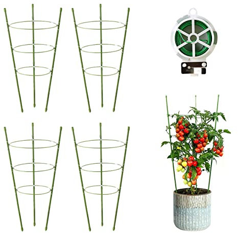 JCKHXG Tomatenkäfig, 45,7 cm, Pflanzenstützkäfige für den Garten, Upgrade-Garten-Pflanzenstecker mit verstellbaren Ringen, Pflanzen-Rankgitter für Tomaten, Blumen, Kletterpflanzen, mit Drehband, 4