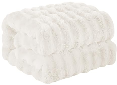 Kunstpelz-Decke aus Kaninchenimitat, luxuriöse weiche warme Bubble-Decke für Bett, Couch, Sofa, Beige, 127 X 152 cm