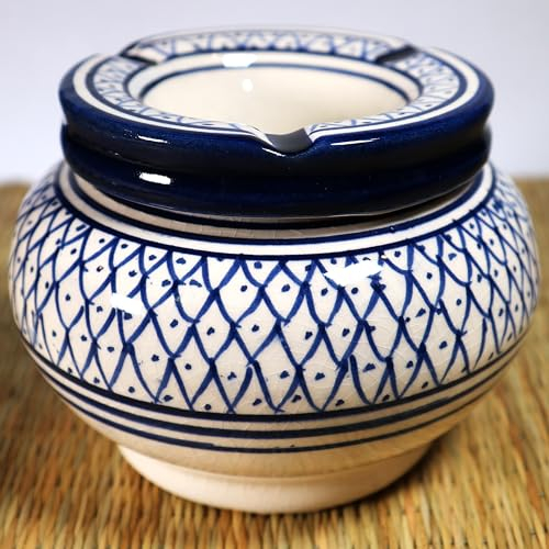 TK B&D Aschenbecher, marokkanisch, Kobaltblau, Motiv Berber und orientalische Spitze, hergestellt und handbemalt, geruchsdichter Deckel