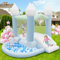 FBSPORT Blue Bouncy Castle with Slide Ball Pit and Trampoline Inflatable Bounce House with Air Blower for Kids Toddler Indoor Outdoor Garden Park Backyard Party Wedding Birthday Gifts