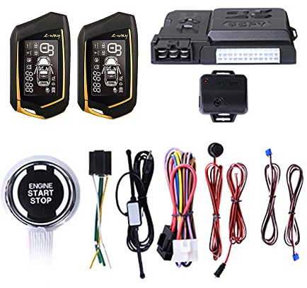 KOCAN Pke Motorfernstarter,Auto-Diebstahlalarm-Fernstartsystem PKE Keyless Entry BT Motorfernstarter Zentralverriegelungssatz 2-Wege-Vibrationsalarmunterstützung APP-Steuerung mit 2 Fernbedienungen