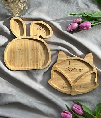 Kinderteller personalisiert, Snackteller in Fuchs- oder Hasenform, personalisierte Geschenke Kinder (Fuchs)