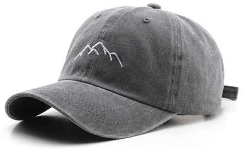YULOONG Herren Vintage Baseball Cap Mountain Berggipfel Peak Stickerei Baseball Hüte Retro gewaschen Baumwolle Dad Cap Frauen Outdoor Sport Cap Einstellbar Unisex Grau