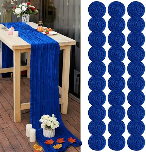 30 Pcs Royal Blue 10FT Cheesecloth Table Runner 23x120 Romantic Cheese Cloth Table Runners Rustic Sheer Runner Boho Gauze Table Runner for Wedding Arch Bridal Baby Shower Birthday Party Garden Décor