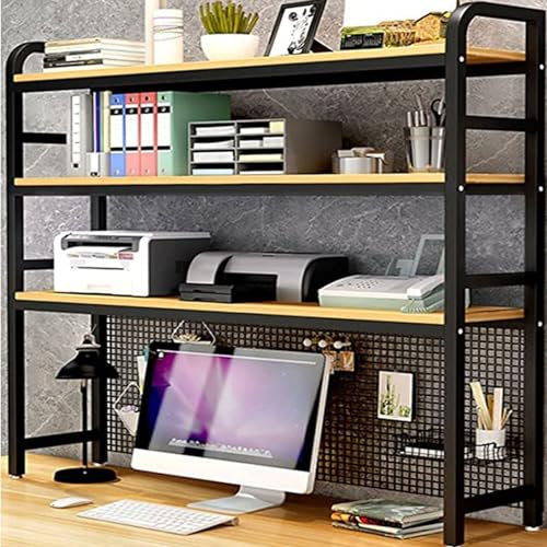 Schreibtisch-Bücherregal - Schreibtisch-Organizer Aus Holz Metall, Regal Schreibtisch Organizer DIY 3 -Ebenen, Tisch Regal Ordnungssystem Verstellbar, Für Das Hausschulamt(Black,120x24x135cm)