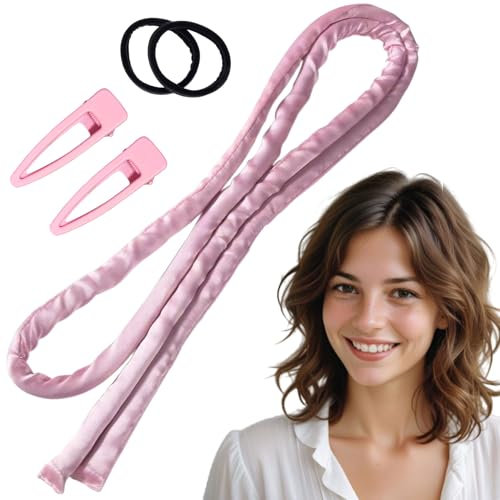 LAC FOR YOU Lockenwickler über Nacht – Heatless Curls Lockenband ohne Hitze, Haarnudel Curler-Set für lange & mittellange Haare, inkl. 2 Scrunchies - Rosa