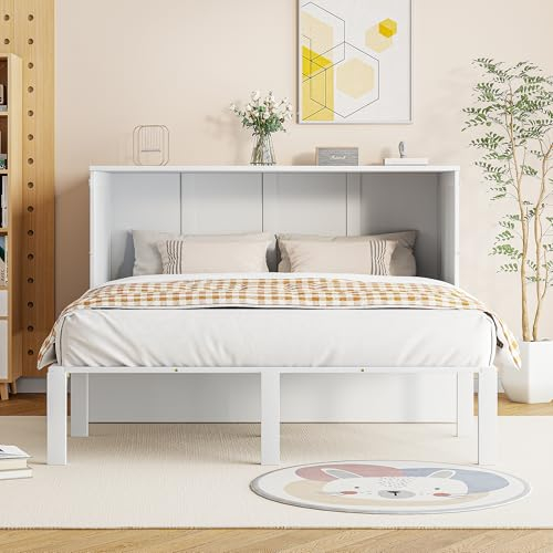 FEZTOY Schrankbett Bett 140x200, vielseitiges Bett mit Lattenrost, Verwandelbare Plattformbetten, Wandklappbett, Jugendbett, Modern Design, Weiß, ohne Matratze