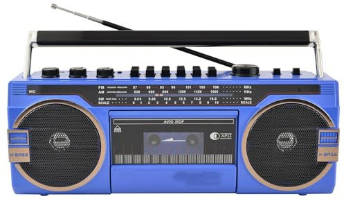 Classic 80s Style Retro CD Player Boombox, Portable Cassette Player Radio, AM/FM Radio, Bluetooth Cassette Recorder with Volume Adjustment Knobs, for Family Gathering Travel B