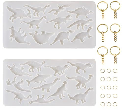 PandaHall Lot de 2 moules en silicone pour pendentif dinosaure en résine UV avec porte-clés fendu et anneaux ouverts pour la fabrication de bijoux