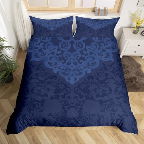 Homewish Vintage Damast Bettbezug Set Gothic 135x200 Bettwäsche Sets,Viktorianische Tröster Abdeckung Blau Barock Blumen Gothic Bett Set Antike Floral Böhmische Dekor,Lila