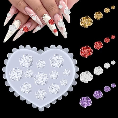 3D Silicone Nail Flower Molds, Rose Camellia Nail Molds Flower Nail Set Carving Mold for Nail Art Earrings Jewelry Making Cupcake Handmade DIY Craft Decoration Supplies