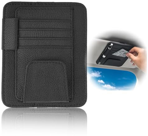 AUEFUDQ Organizer parasole per auto, parasole per auto, organizer per occhiali da sole, clip con scomparti portaoggetti, parasole per auto, organizer per occhiali da sole, carte
