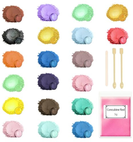 Ovaletta 20 Epoxidharz Farbe 5g, Mica Powder, Kerzen Selber Machen Set, Farbpigmente für Gießpulver, Badebomben Selber Machen, Diy Pigmentpulver für Seifenfarbe, Kerze, Kosmetischer, Schleim