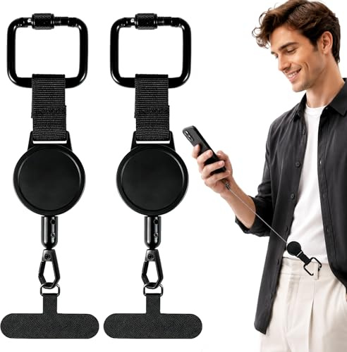 Wosyoodo Pack of 2 Anti Theft Phone Strap Retractable Phone Lanyard with Locking Carabiner, Phone Strap for Outdoor Sports Hiking Cycling Running